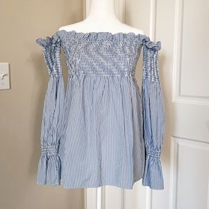 NWOT Renaissance European Summer Vacation Off the Shoulder Striped Top Sz XS-M